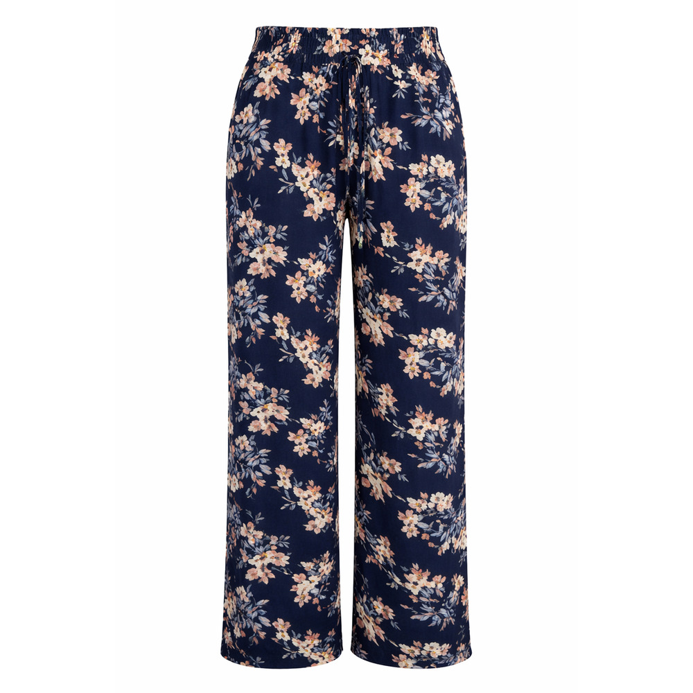 Joe B Navy Floral Wide Leg Elastic Waist Pull On Pants Boho Flowy Small